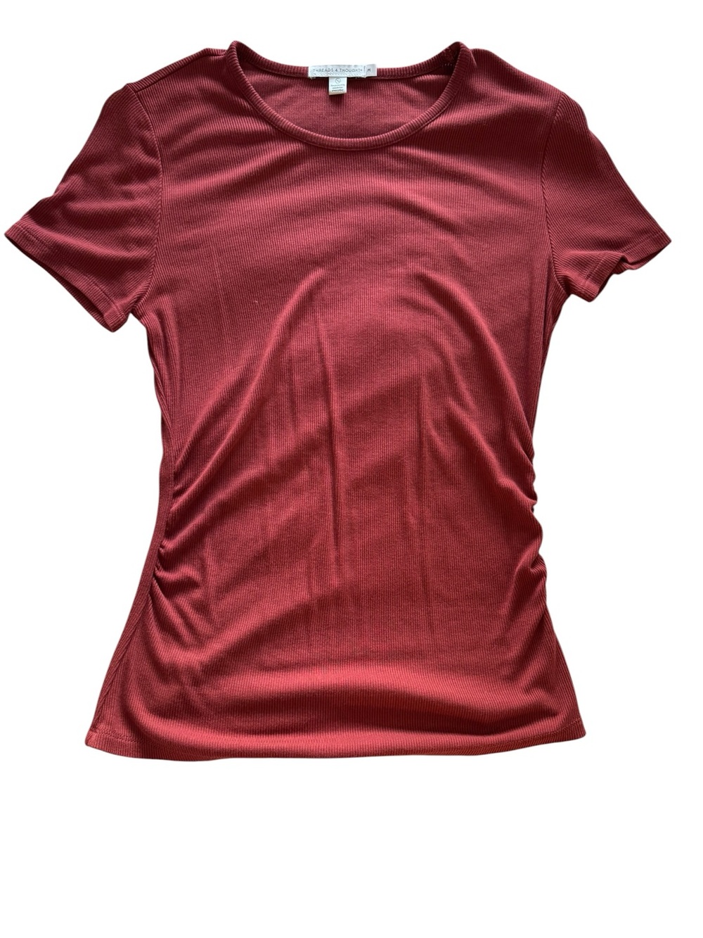 Women's Short Sleeve Ruched Crewneck Top - Dusty Rose